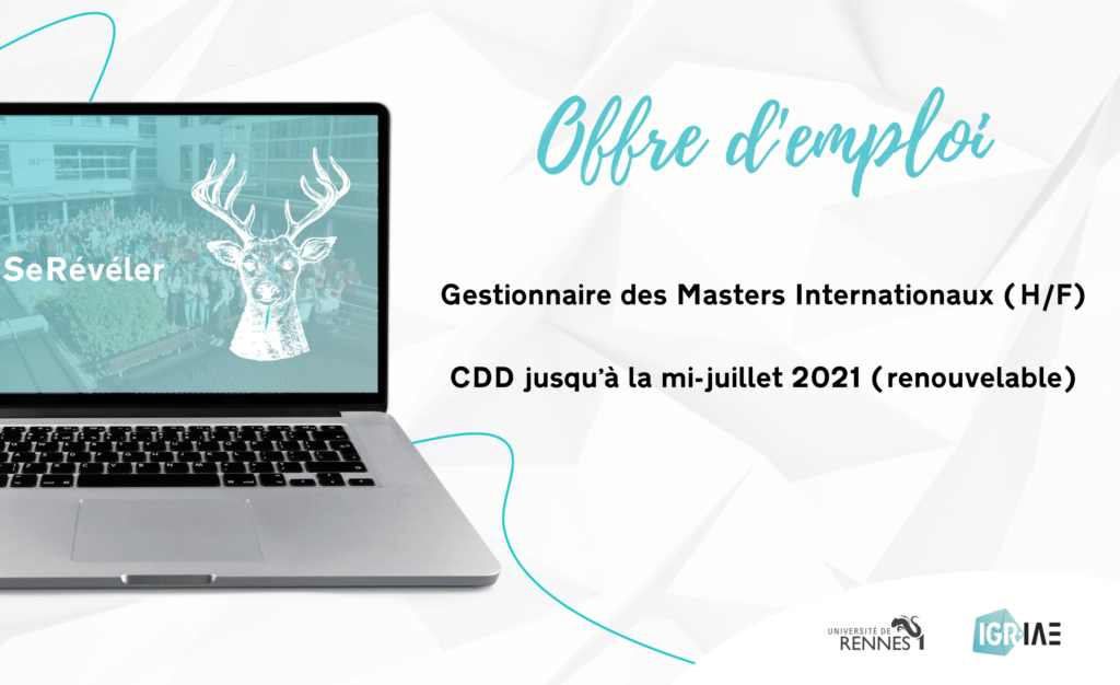 Offre d’emploi : Gestionnaire des Masters Internationaux (H/F)