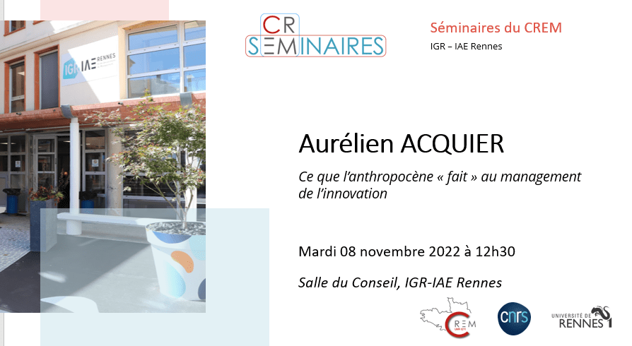 Séminaire CREM-IGR Eat&Think le mardi 08 novembre 2022 à 12h30