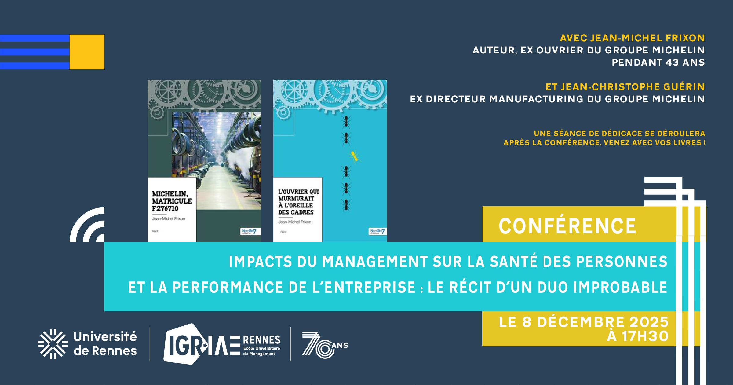 Conférence « Impacts du management sur la santé des personnes et la performance de l’entreprise – Le récit d’un duo improbable » le 8 décembre 2025